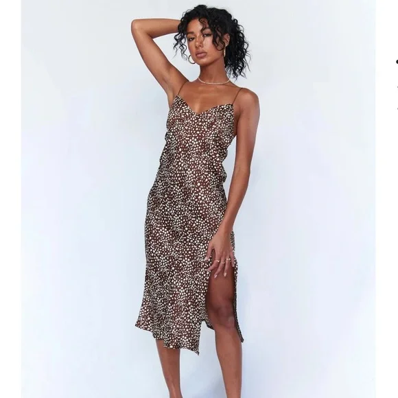 knee length dresses for ladies Secret Gardens Asymmetrical Midi Dress Brown main image 1